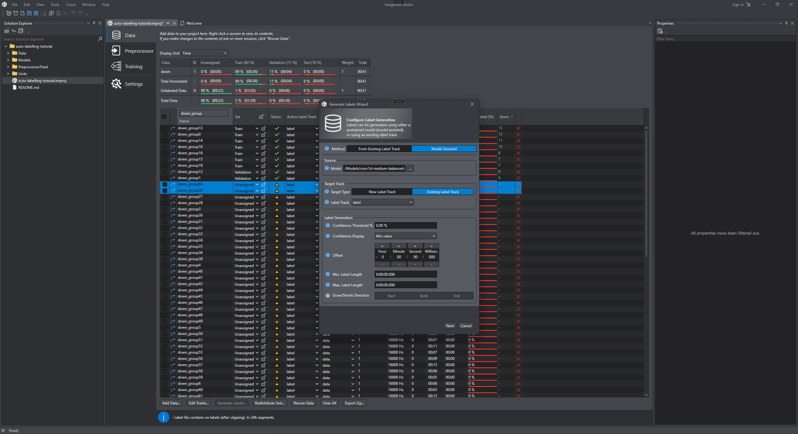 ML-assisted labelling dialog